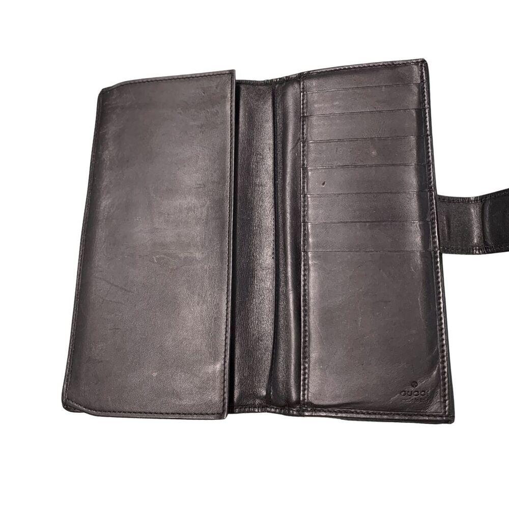 Gucci GG Canvas Leather Long Wallet Black Bifold Snap Flap Women's - Picture 7 of 13